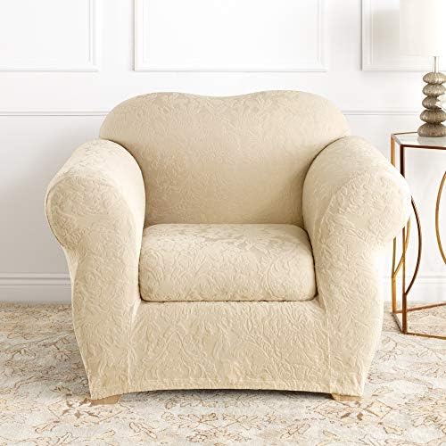 SureFit Stretch Jacquard Damask 2-Piece Chair Slipcover Oyster