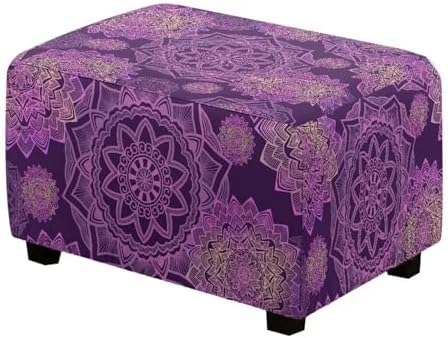 Purple Flower Rectangular Ottoman Cover with Nonslip Elastic Bottom