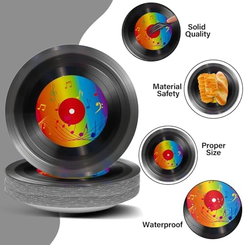 ZOIIWA 48PCS Records Theme Paper Plates 7in