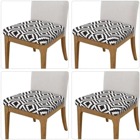 Stretchable Black White Geometric Chair Covers for Dining Room Kitchen