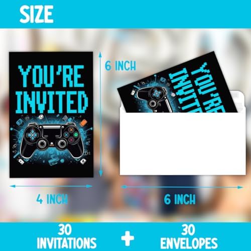 Game Themed Birthday Party Invitations 30 Pack