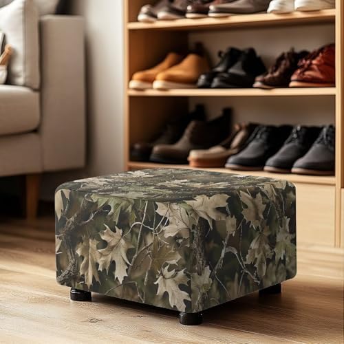 Xoenoiee Forest Camouflage Stool Cover for Rectangle Ottoman