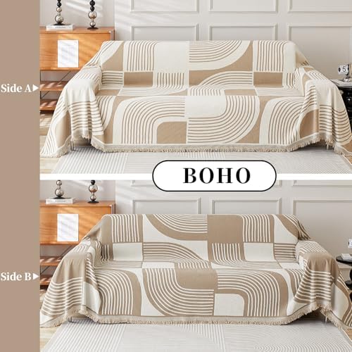 Boho Chenille Sofa Covers Reversible with Tassels for 2 Cushions