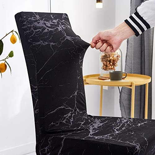 Yiaizhuo Chair Covers Set of 6 Black Marble Slipcovers for Dining Chairs