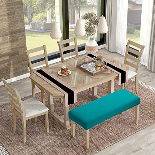 Jacquard Dining Bench Covers Peacock Blue 1