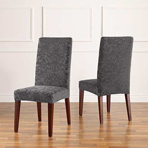 SureFit Stretch Jacquard Dining Chair Cover Gray