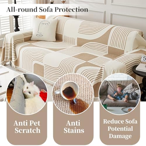 Boho Chenille Sofa Covers Reversible with Tassels for 2 Cushions