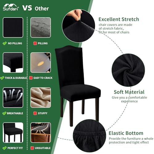 Sufdari Dining Chair Covers Set of 4 Black Non-Slip Spandex