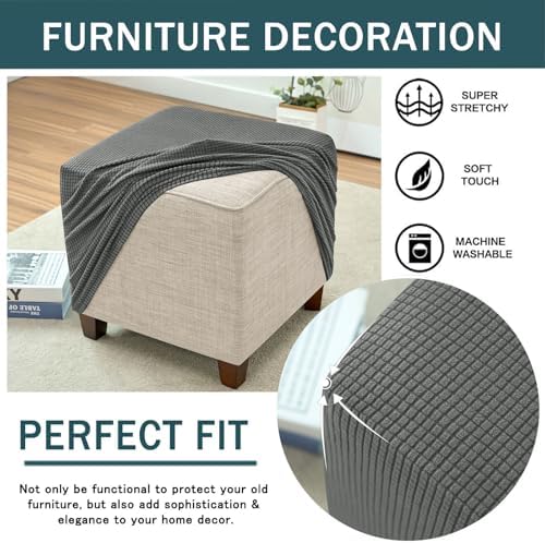 Dark Grey Small Stretch Storage Ottoman Slipcover