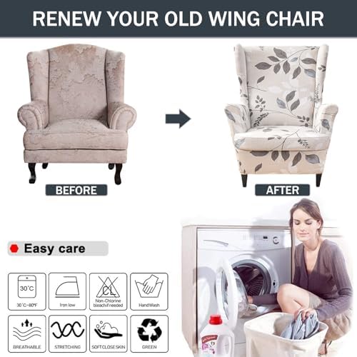 NILUOH 2-Piece Wingback Chair Slipcovers Stretch Spandex