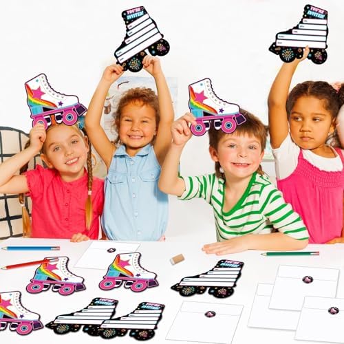 30pcs Neon Roller Skating Birthday Invitations with Envelopes and Stickers