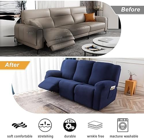 Genina Recliner Slipcover for 3 Seat Washable Jacquard Furniture Protector
