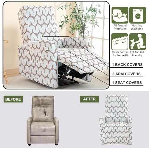 Recliner Chair Covers 4-Piece Stretch Slipcover with Storage Pockets