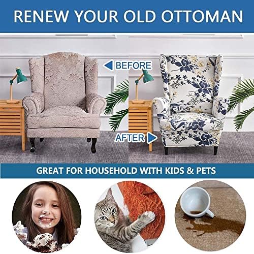 YESMOO Wingback Chair Cover Set with Ottoman and Storage Stool