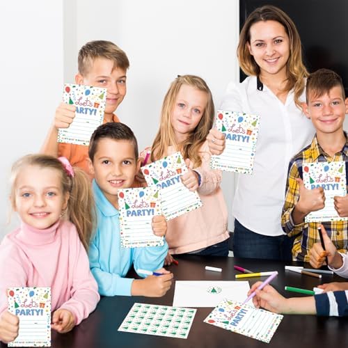 30 Packs Rainbow Dot Party Invitations with Envelopes