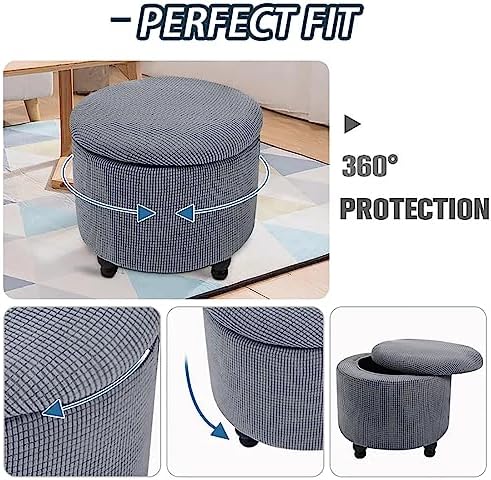 Dark Blue Stretch Jacquard Fabric Ottoman Slipcover Set
