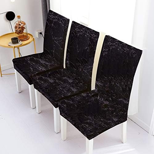 Yiaizhuo Chair Covers Set of 6 Black Marble Slipcovers for Dining Chairs