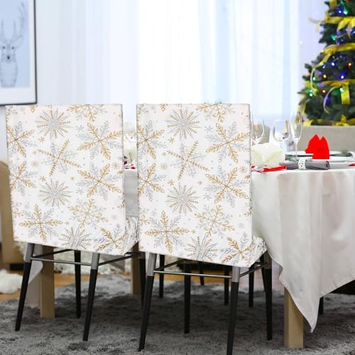 4Pcs Christmas Chair Covers with Gold Silver Snowflakes for Dining Chairs