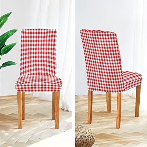 Red and White Checkered Dining Chair Covers Set of 4