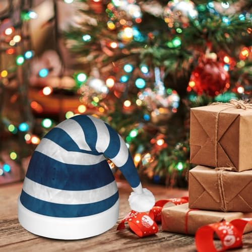 Greek Flag Print Christmas Hat with LED Lights