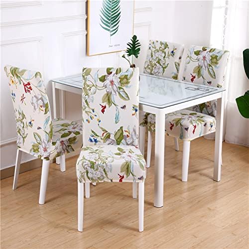 Lalluxy Stretchy Dining Chair Slipcovers Set of 4 Beige Flowers II