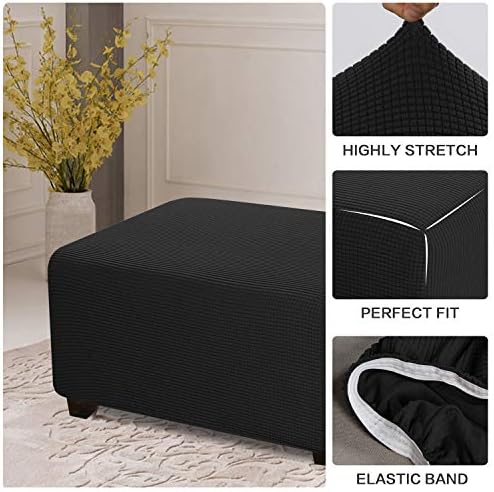 PrimeBeau Rectangle Ottoman Slipcover Black