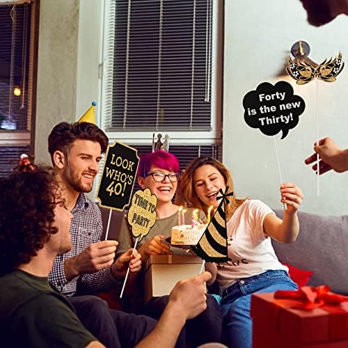 40th Birthday Photo Booth Props 41Pcs Gold Red Decor