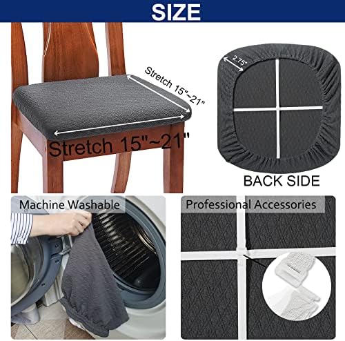 BUYUE Dining Chair Seat Covers Set of 4 Grey Stretch Washable
