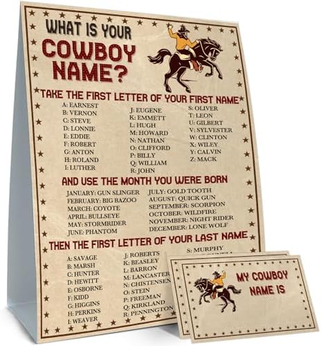 Whats Your Cowboy Name Game 1 Sign 30 Stickers