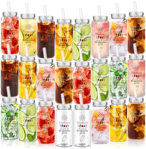 Skylety 24 Pack Reusable Teacher Appreciation Cups with Lids and Straws