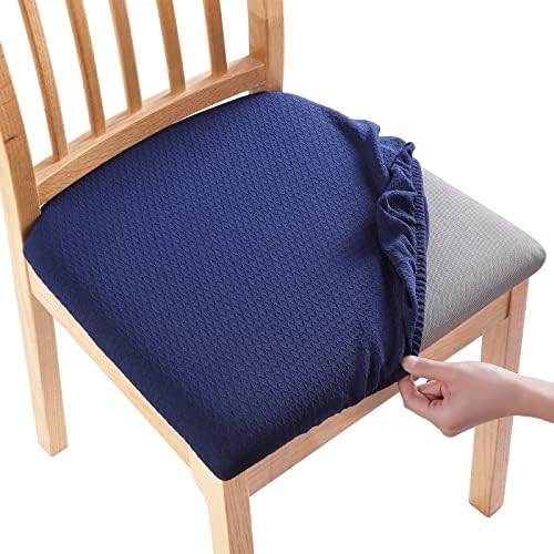 Smiry Dining Chair Covers Set of 6 Navy Blue Stretch Jacquard