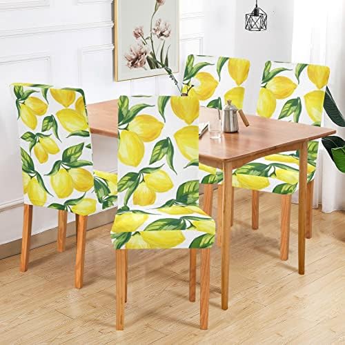 WELLDAY Dining Chair Covers 4PCS Yellow Lemons