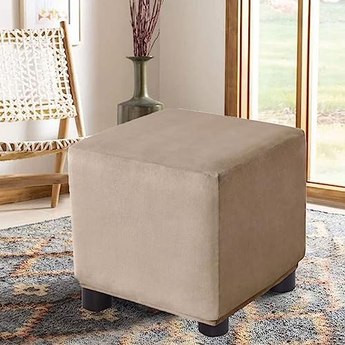 Velvet Stool Cover with Elastic Band for Small Ottomans