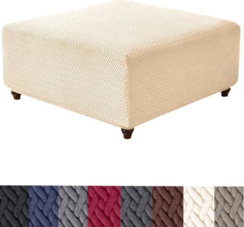 HFCNMY Square Ottoman Slipcover with Elastic Bottom Beige