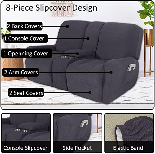NILUOH Reclining Loveseat Cover with Console 8-Piece