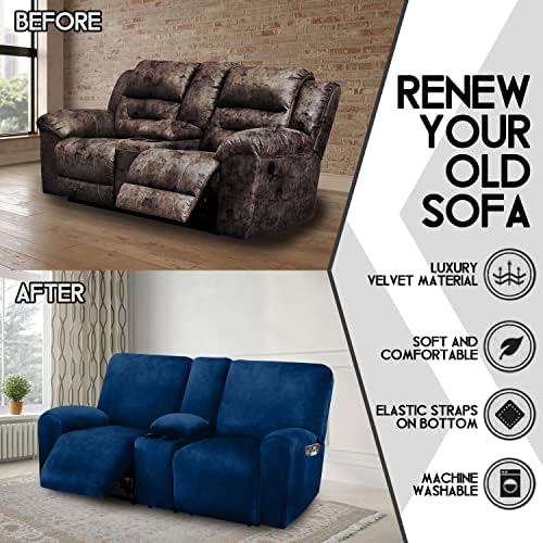 ULTICOR Reclining Love Seat with Middle Console Slipcover Navy