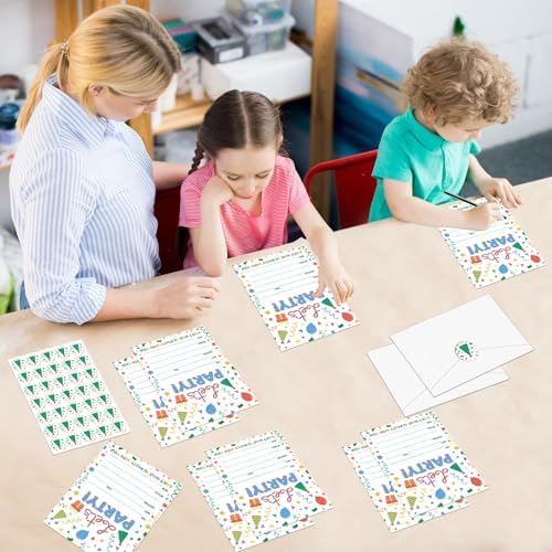 30 Packs Rainbow Dot Party Invitations with Envelopes