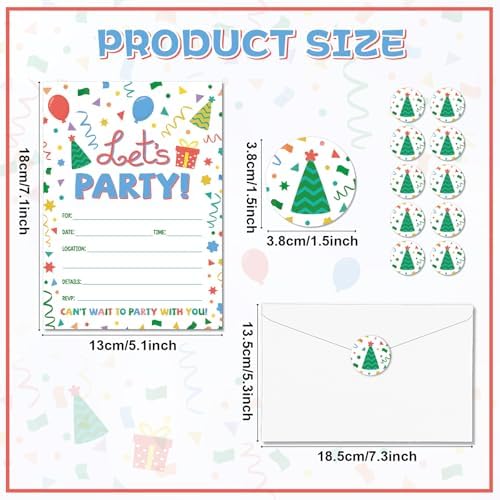 30 Packs Rainbow Dot Party Invitations with Envelopes