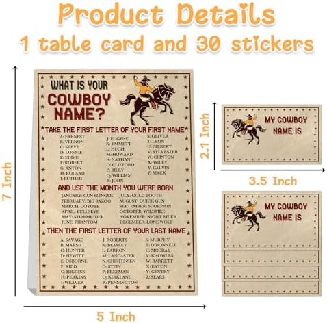 Whats Your Cowboy Name Game 1 Sign 30 Stickers