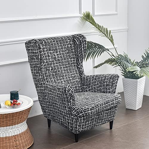 Wingback Chair Slipcovers 2 Piece Linen Textured