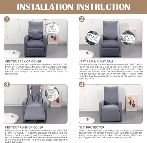 SearchI Recliner Chair Cover 4 Piece Set for Small Recliners