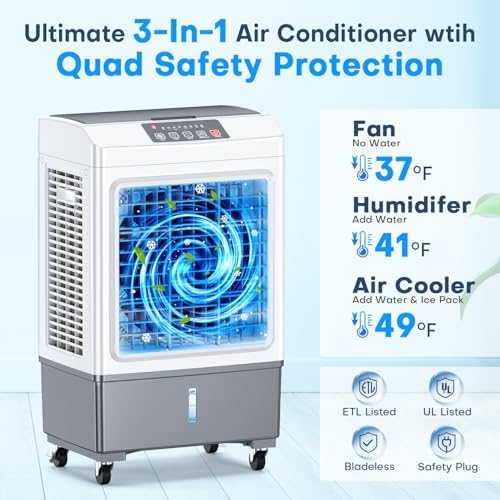 FANCOLE Windowless Air Conditioner 2100CFM Evaporative Cooler with 4 Ice Packs