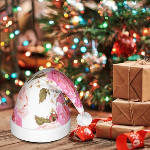 Floral Rose Pink Christmas Hat with LED Lights