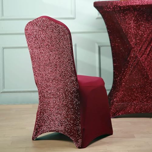 Efavormart Burgundy Spandex Chair Covers with Glittering Back and Foot Pockets