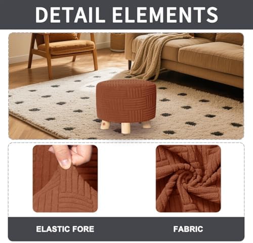 Round Ottoman Slipcover with Jacquard Design 20-23 Orange