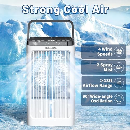 HUSUIME Portable Air Cooler with 4 Speeds and Touch Screen - White