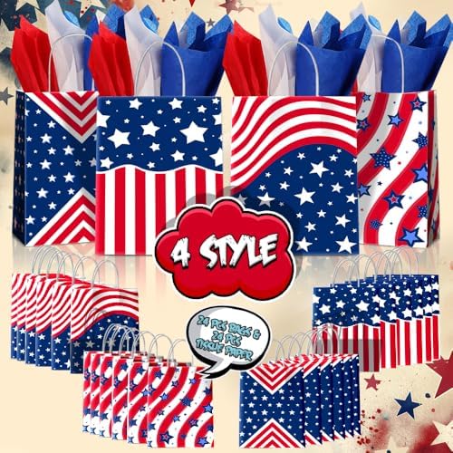 JOYGATHER 24 Pcs Patriotic Party Favor Bags