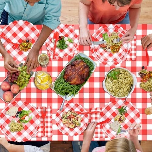 WNINK 176 PCS Red Gingham Plates Napkins Set for Parties