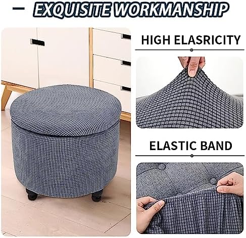 Dark Blue Stretch Jacquard Fabric Ottoman Slipcover Set