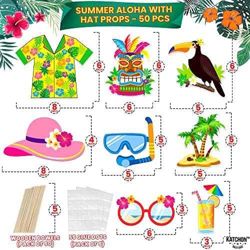 KatchOn Tropical Hawaiian Photo Booth Props Pack of 50 1